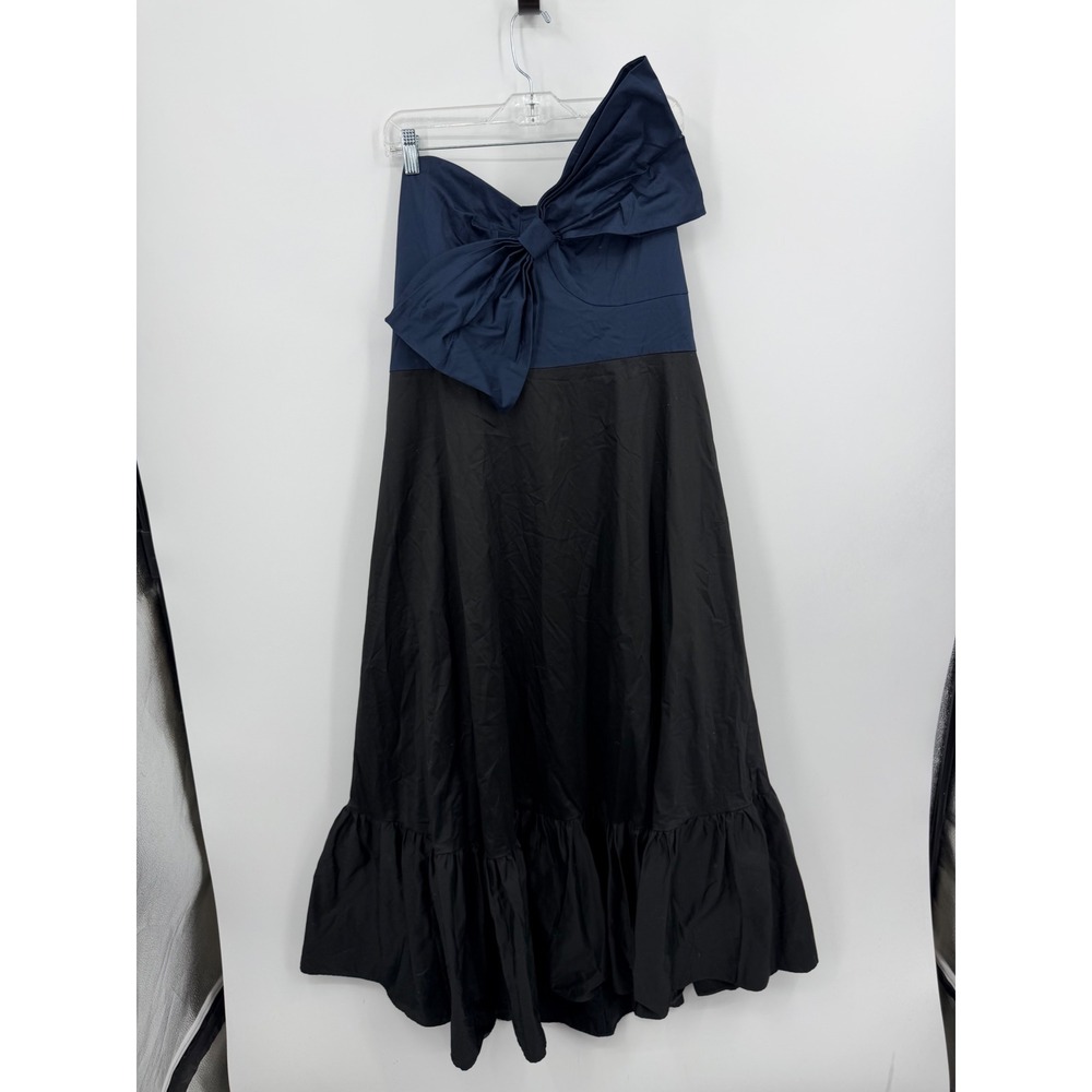 Hutch Bow Front Strapless Maxi Dress Women 20W Navy Black Colorblock Ruffle Hem - Picture 2 of 12